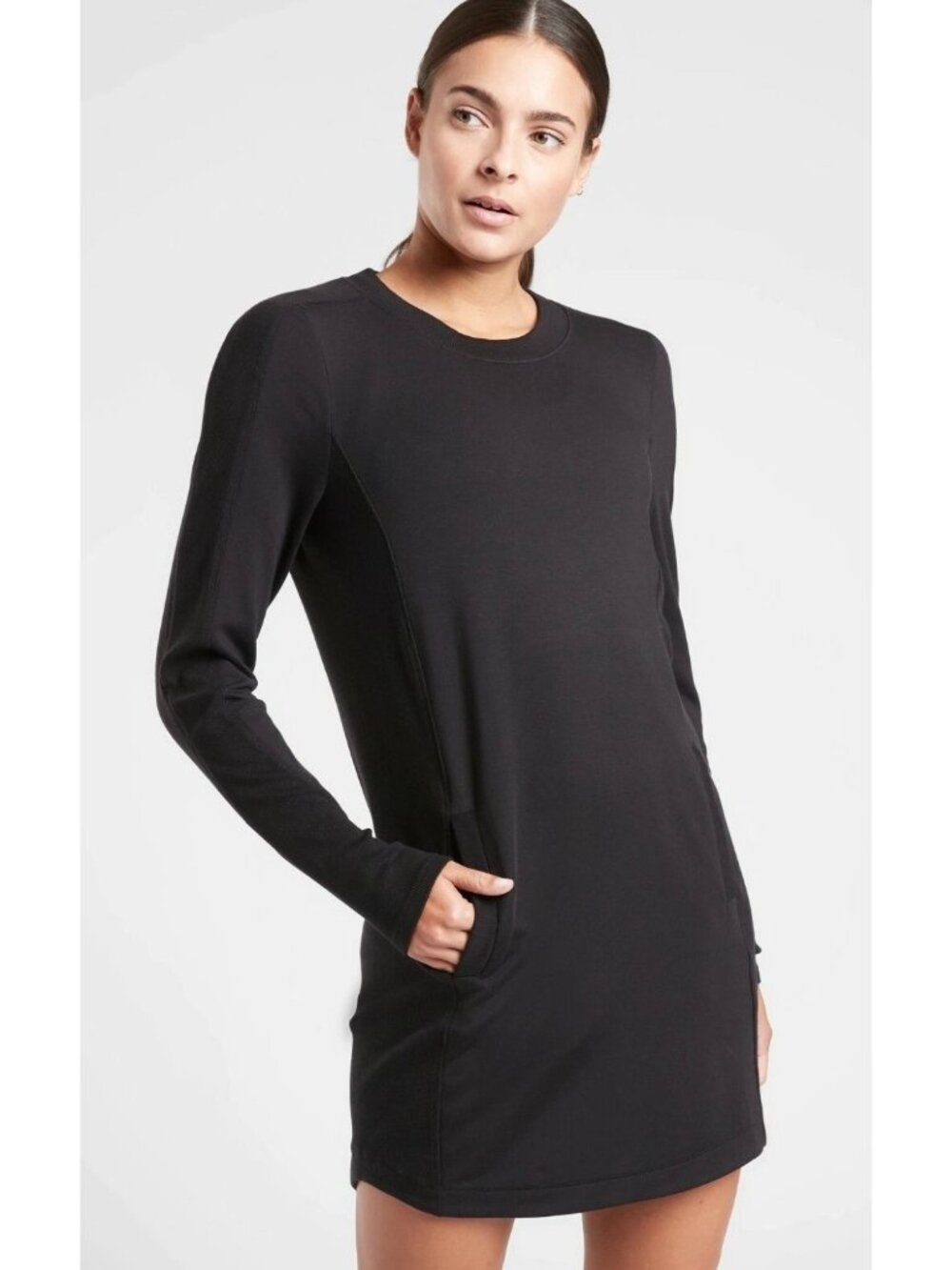 ATHLETA Solid Black Long Sleeve Knit Mini-Length Women's Balance Tunic Dress XS